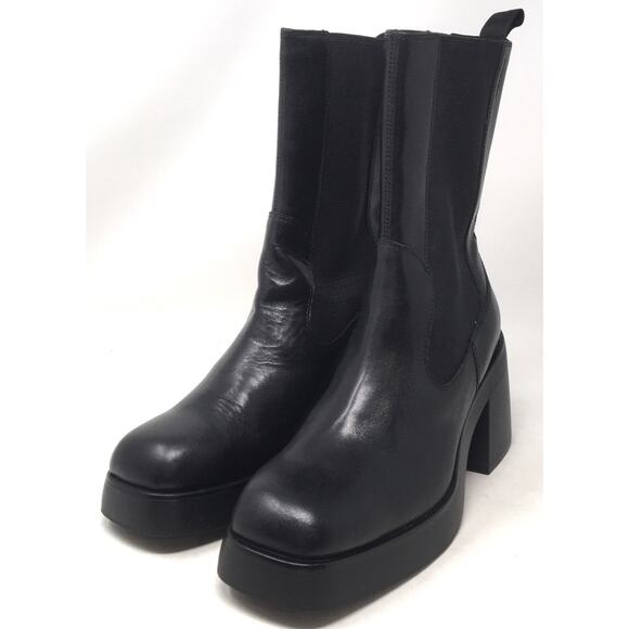 Vagabond Brooke Women's Size 10 Black Leather Block Chunky Heel Pull-On Boots - Picture 3 of 7